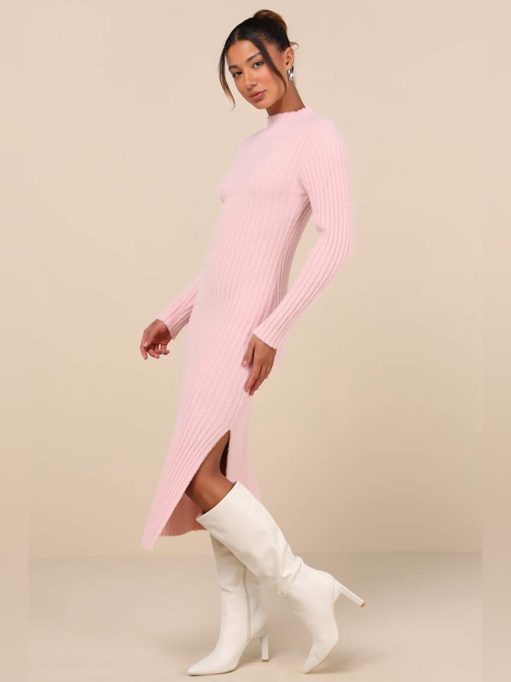 NWT Lulu's Soft Irresistible Feelings Light Pink Fuzzy Knit Midi Sweater Dress - Picture 2 of 12